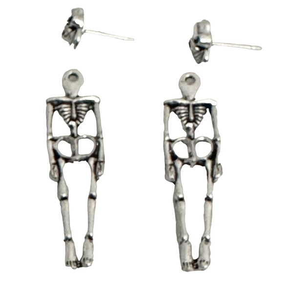 Earrings Skeleton 1.5” Post Silver Halloween - Picture 4 of 4